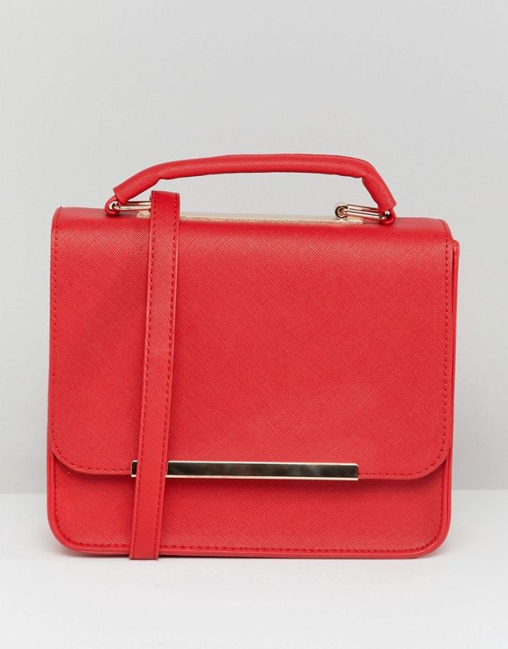 Claudia Canova Flap Over Cross Body Bag With Grab Handle And Metal Trim - Red