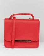 Claudia Canova Flap Over Cross Body Bag With Grab Handle And Metal Trim - Red