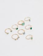 Asos Design Pack Of 8 Rings With Green Shade Stones In Gold Tone