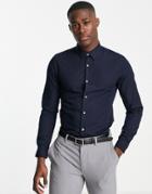 French Connection Slim Fit Poplin Shirt In Navy