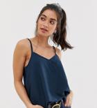 Brave Soul Petite Hettier Woven Cami Top - Navy