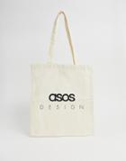 Asos Design Branded Tote Bag-cream