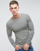 Asos Extreme Muscle Long Sleeve T-shirt With Crew Neck In Gray - Green