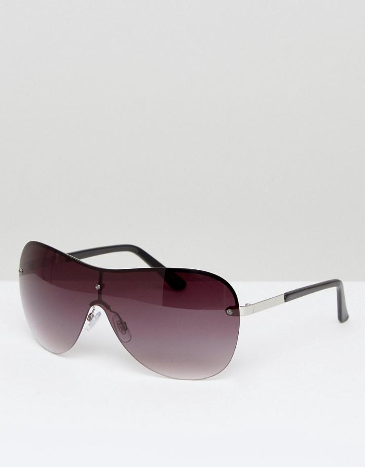 Monki Oversized Shield Aviator Sunglasses - Black