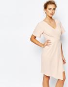 Closet Wrap Front Midi Dress With Square Front - Nude