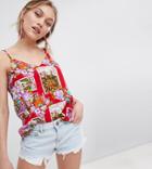 Asos Design Petite Printed Cami In Postcard Print - Multi