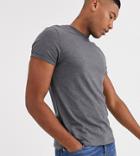 Asos Design Tall T-shirt With Crew Neck And Roll Sleeve In Charcoal Marl-grey