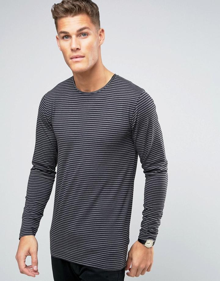 Lindbergh Long Sleeve Top With Stripe In Black - Black