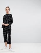 Asos Minimal Jersey Jumpsuit With Batwing Sleeve In Check Print - Black