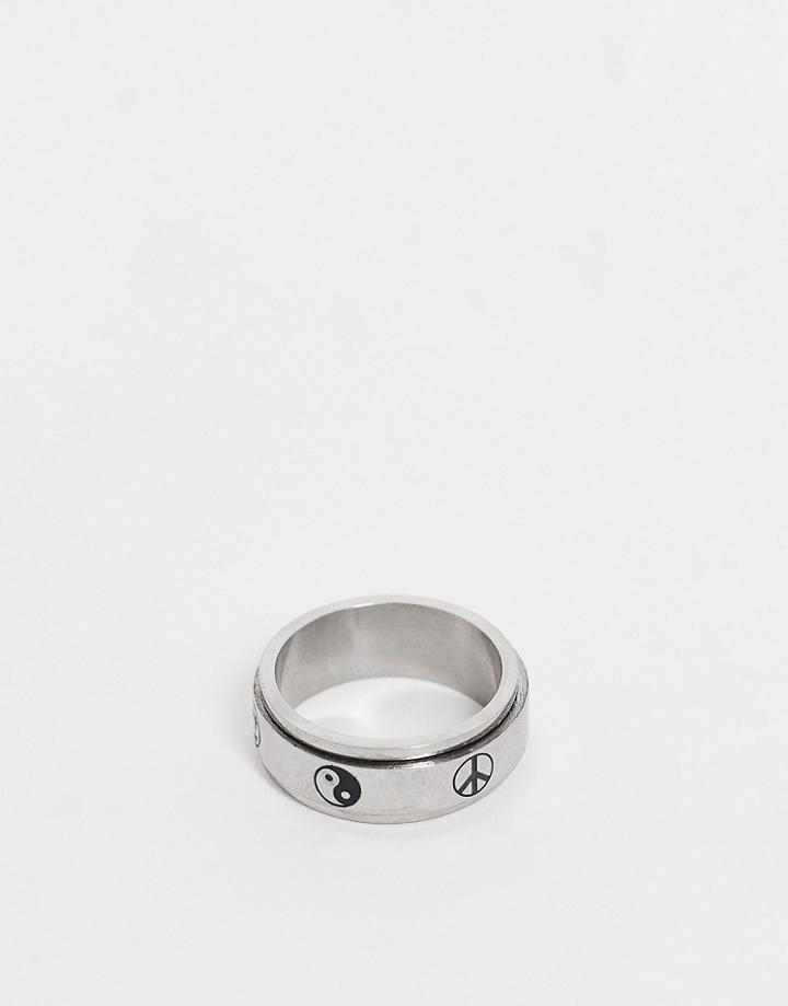 Asos Design Stainless Steel Movement Band Ring With 90s Scribble In Silver Tone