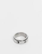 Asos Design Stainless Steel Movement Band Ring With 90s Scribble In Silver Tone