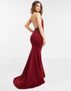 True Violet Black Label Halterneck Maxi Gown With Fishtail Hem In Wine-red