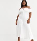 Koco & K Plus Off Shoulder Milkmaid Culotte Jumpsuit In White