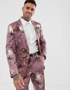 Asos Design Wedding Skinny Suit Jacket With Pink Floral Print