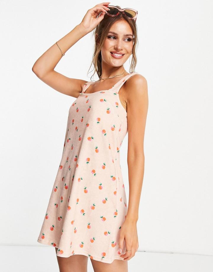Asos Design Towelling Square Neck Cami Dress With Peaches Print-multi