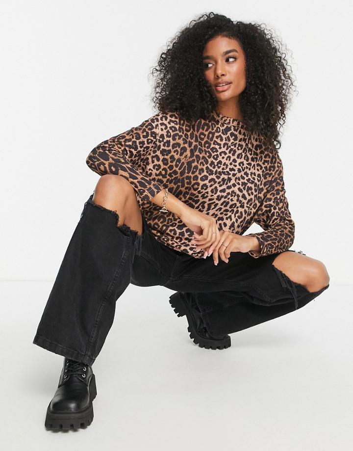 Allsaints Rita Oversized Long Sleeve Tee In Leopard-multi