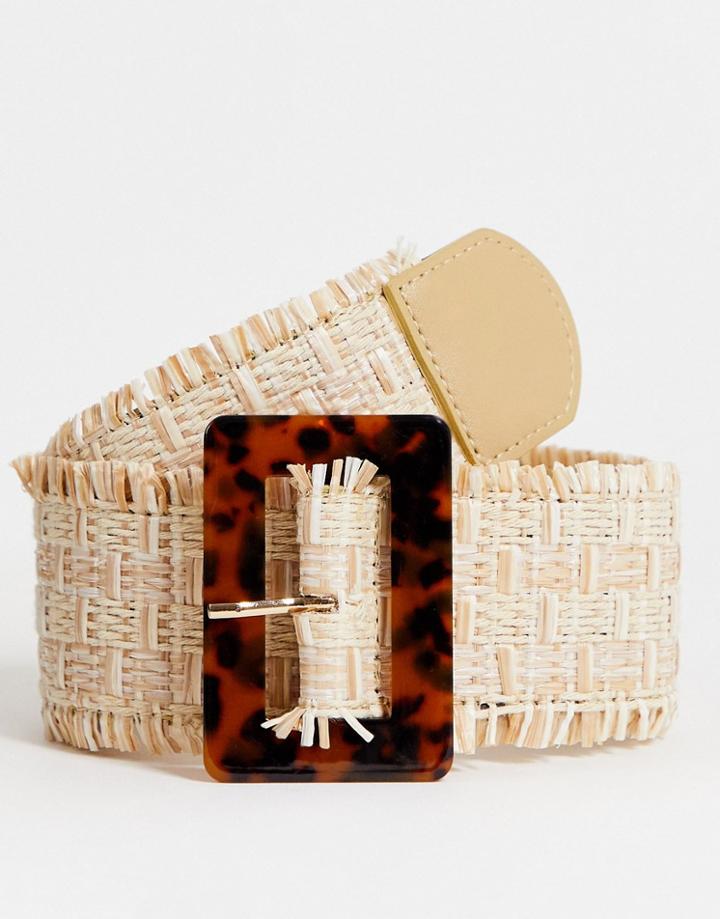 Asos Design Straw Wide Waist Belt With Tort Buckle-neutral