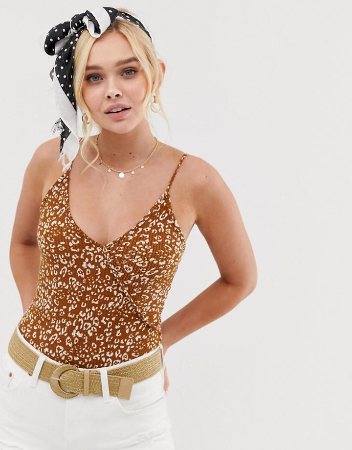 Gilli V Neck Body In Bright Leopard Print - Yellow