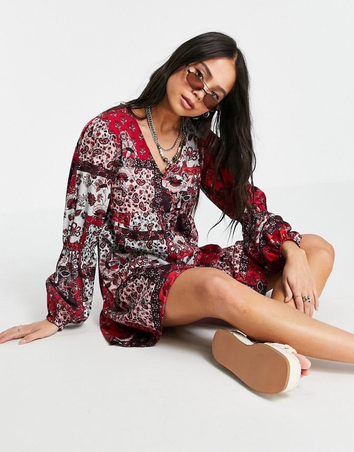 Violet Romance Tiered Mini Dress In Boho Print-multi