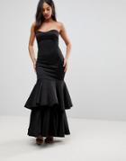 Club L Bandeau Tulle Layer Prom Maxi Dress - Black