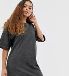 Asos Design Petite Oversized T-shirt Dress With Raw Edge-black
