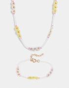 Asos Design Necklace And Bracelet Set With Pretty Flower Beads-multi