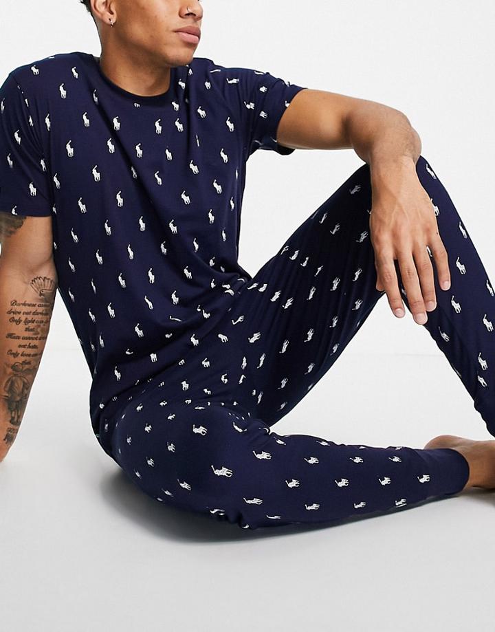 Polo Ralph Lauren Lounge Sweatpants In Navy With All Over Pony Logo