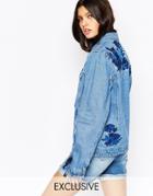 Liquor & Poker Boyfriend Trucker Jacket With Deep South Embroidery - Blue
