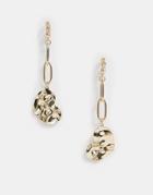 Asos Design Earrings In Open Link Chain Drop With Molten Disc In Gold Tone - Gold