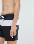 Hollister Core Guard Mid Stripe Print Swim Shorts Seagull Logo In Black - Black
