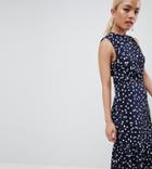 Asos Design Petite Exclusive Midi Dress With Tie Back In Plisse Scatter Spot - Multi