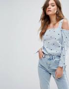 Miss Selfridge Heart Print Top - Blue