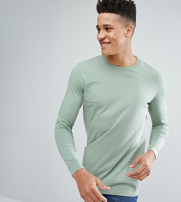 Asos Tall Longline T-shirt With Crew Neck - Green