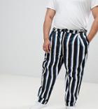Asos Design Plus Wide Balloon Pants In All Over Stripe - Black