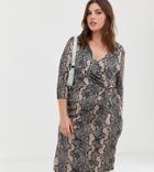River Island Plus Wrap Dress With Buckle Detail In Snake Print - Multi