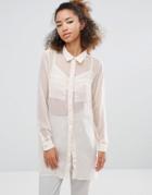 Vila Oversized Shirt With Pocket Detail - Pink