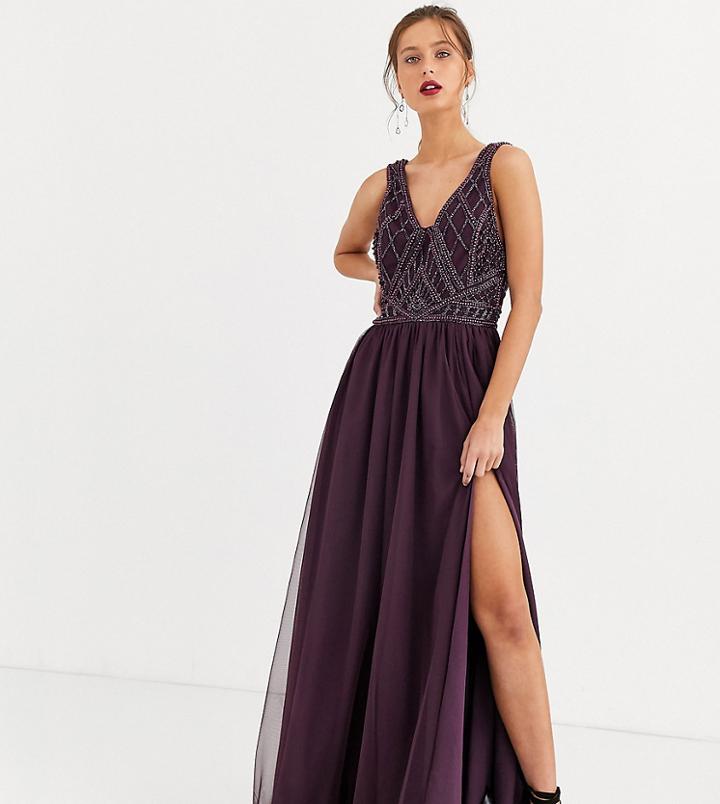 Asos Design Maxi Dress With Tulle Skirt And Embellished And Pearl Bodice