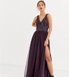 Asos Design Maxi Dress With Tulle Skirt And Embellished And Pearl Bodice
