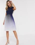 Chi Chi London Pleated Ombre Midi Dress In Navy-multi