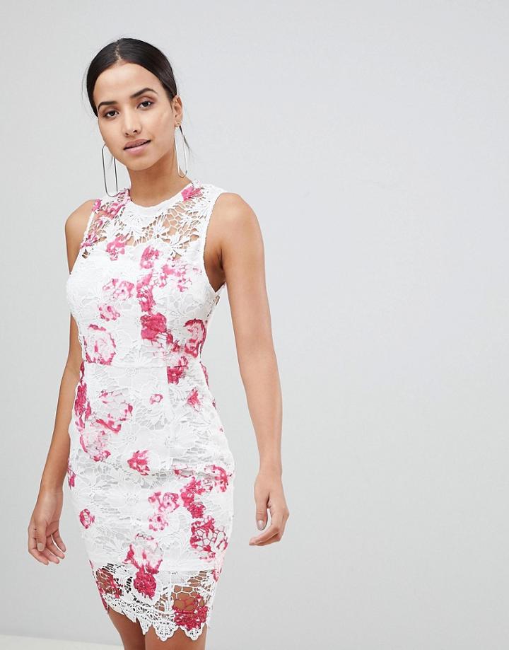 Ax Paris Sleeveless Floral Bodycon - Cream
