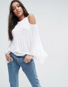 Asos Top With Cold Shoulder And Kimono Sleeve - White