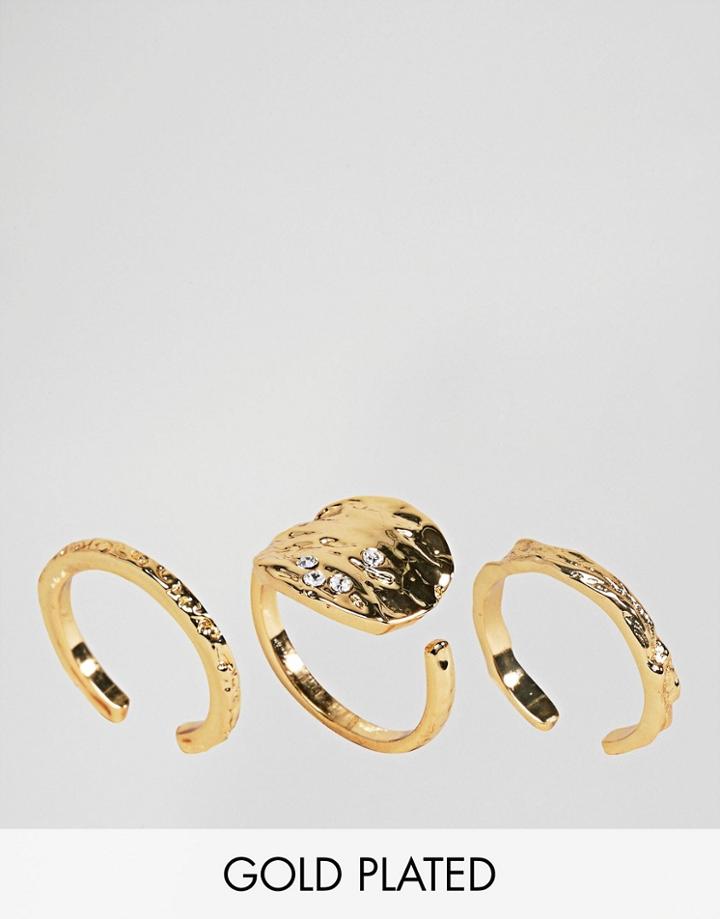 Pieces Hammered Gold Plated Ring Trio - Gold