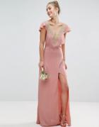 Asos Wedding Lace Applique Delicate Strap Maxi Dress - Pink