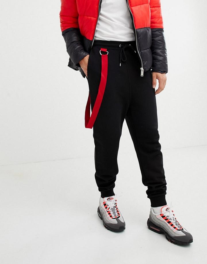 Asos Design Drop Crotch Joggers With Taping In Black - Black