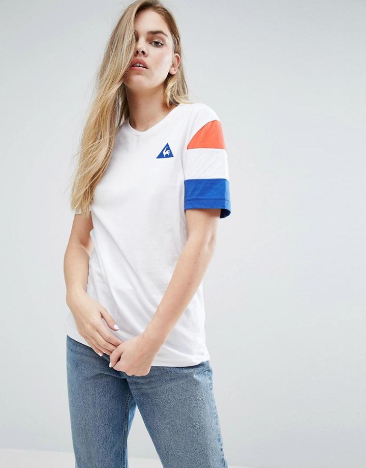 Le Coq Sportif Boyfriend T-shirt With Tricolores Sleeve - White