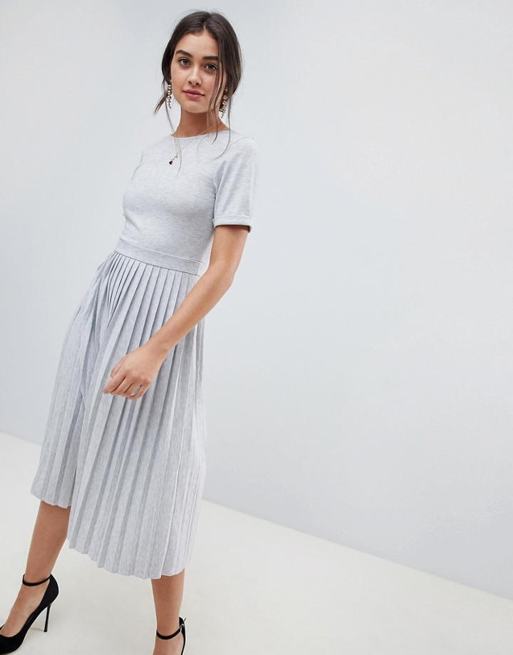 Asos Design Pleated Skirt Midi Dress - Gray