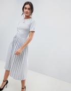Asos Design Pleated Skirt Midi Dress - Gray