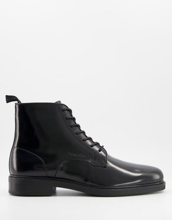 Calvin Klein Forden Lace Up Boots In Black Leather