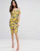 Asos Textured Yellow Floral Midi Dress - Yellow
