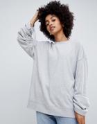 Dr Denim Sweatshirt With Ruched Sleeve-gray